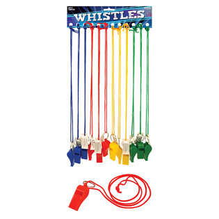 SIFFLETS COLORÉS ASSORTIS AVEC CORDON (12 pcs)