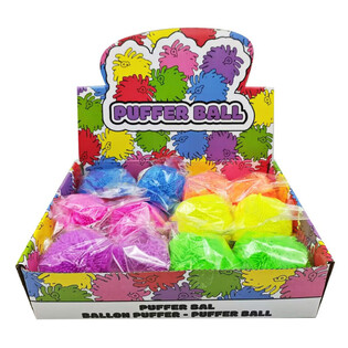 BALLE PUFFER AUX COULEURS VIVES - 8CM - EN PRÉSENTOIR (12 pcs)