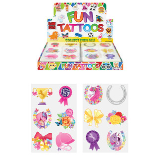 TATOUAGES FUN - MODÈLE : PONEY EN PRÉSENTOIR (96 pcs)