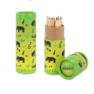 12 Crayons de Couleur en Tube : Modèle Animaux de la Jungle - Présentoir (20 pcs)