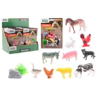 ANIMAL WORLD - Set d'Animaux de la Ferme 12 Pi&egrave;ces - Pr&eacute;sentoir (12 pcs)