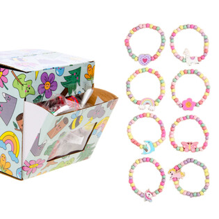 BRACELETS ÉLASTIQUES EN BOIS POUR FILLES - EN PRÉSENTOIR (100 pcs)