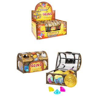 Coffre au Tr&eacute;sor avec Pierres et Pi&egrave;ces - Pr&eacute;sentoir (18 pcs)